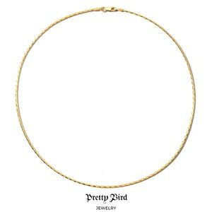 18K Yellow Gold Diamond Cut Wire Choker - 16"